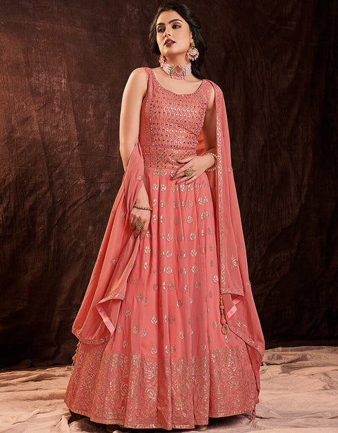 Coral Georgette N/A Anarkali