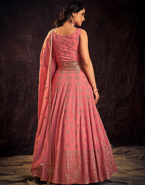 Pink Georgette N/A Anarkali Closure View
