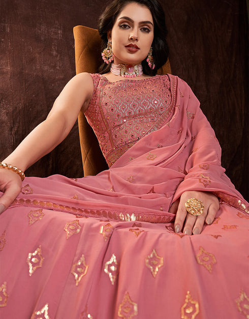 Pink Georgette N/A Anarkali Back View