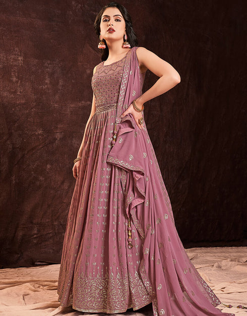 Mauve Georgette N/A Anarkali Closure View