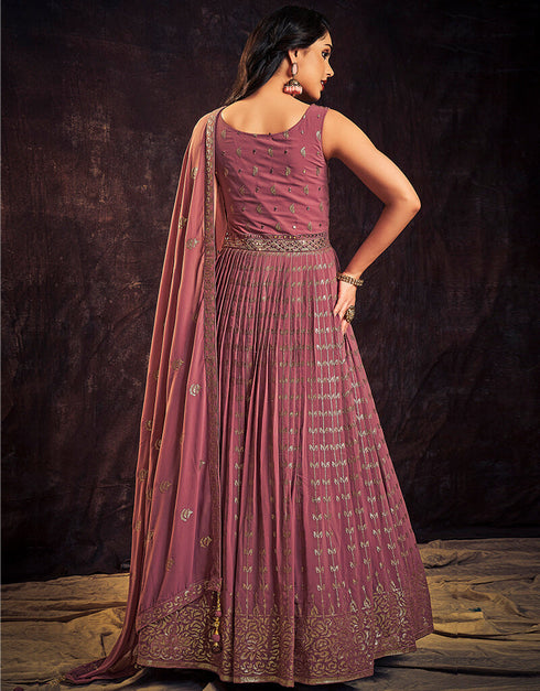 Mauve Georgette N/A Anarkali Back View