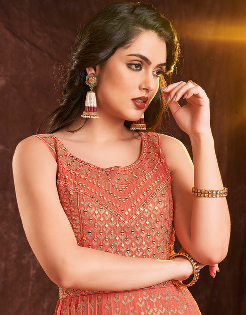 Orange Georgette N/A Anarkali Salwar Kameez