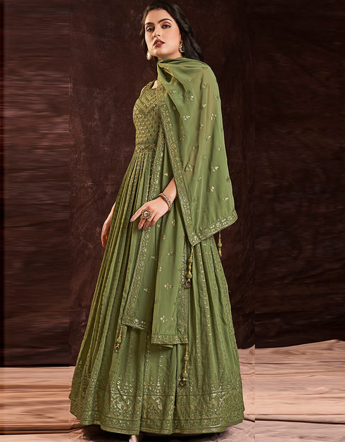 Green Georgette N/A Anarkali Closure View