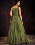 Green Georgette N/A Anarkali Back View
