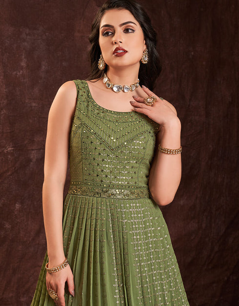 Green Georgette N/A Anarkali Salwar Kameez