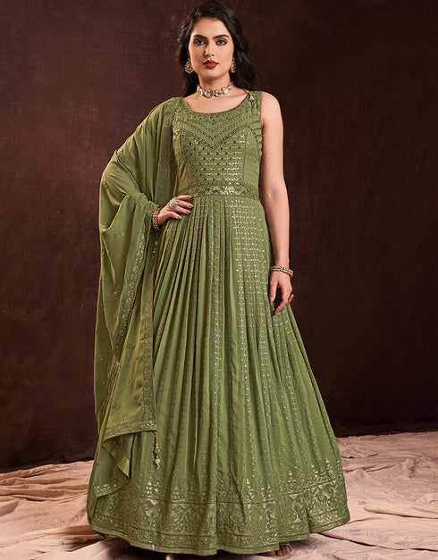 Green Georgette N/A Anarkali