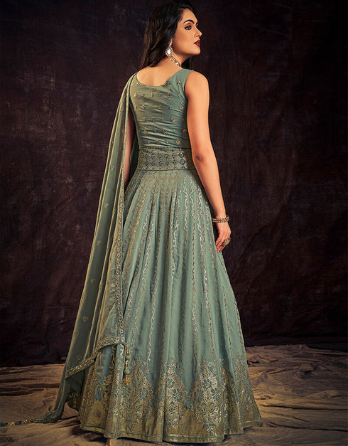 Olive Georgette N/A Anarkali Closure View