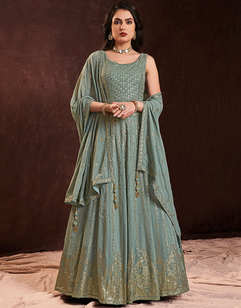 Olive Georgette N/A Anarkali