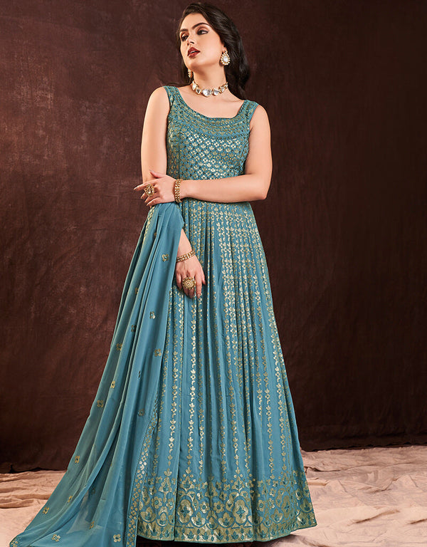 Blue Georgette N/A Anarkali