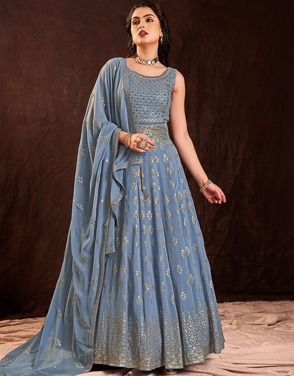 Blue Georgette N/A Anarkali