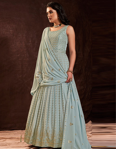 Light Blue Georgette N/A Anarkali Closure View
