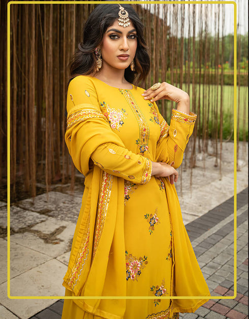 Yellow Faux Georgette Palazzo Straight Closure View