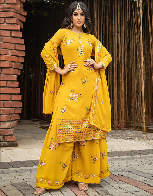 Yellow Faux Georgette Palazzo Straight