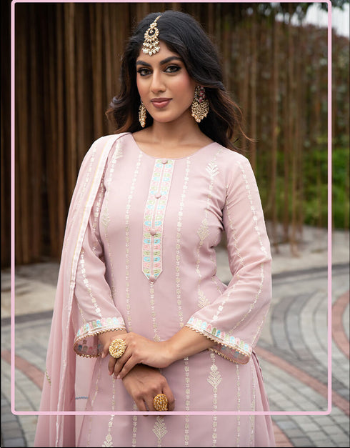 Light Pink Faux Georgette Palazzo Straight Closure View