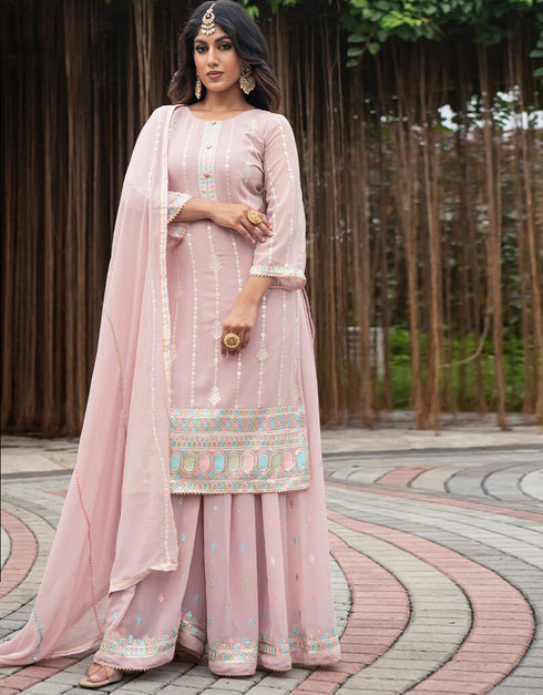Light Pink Faux Georgette Palazzo Straight
