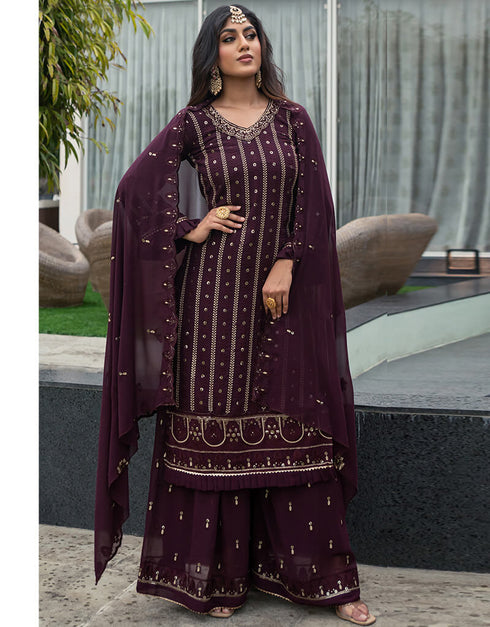 Wine Faux Georgette Palazzo Straight