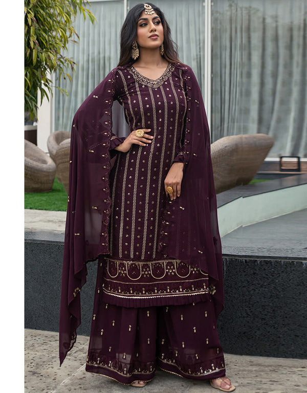 Wine Faux Georgette Palazzo Straight