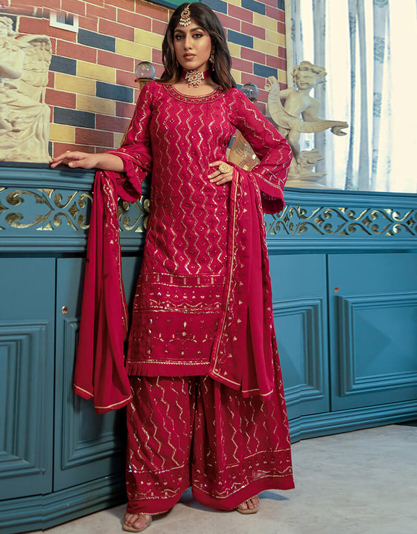 Pink Faux Georgette Palazzo Straight