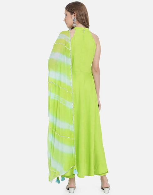 Green Viscose Rayon Pant Anarkali Salwar Kameez