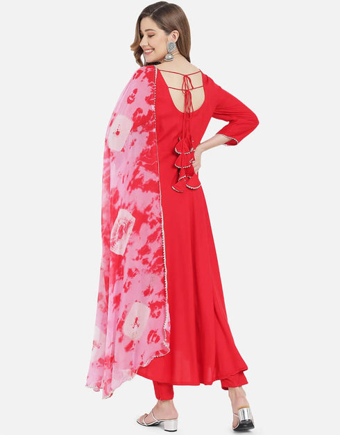 Red Viscose Rayon Pant Anarkali Salwar Kameez