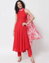 Red Viscose Rayon Pant Anarkali Closure View