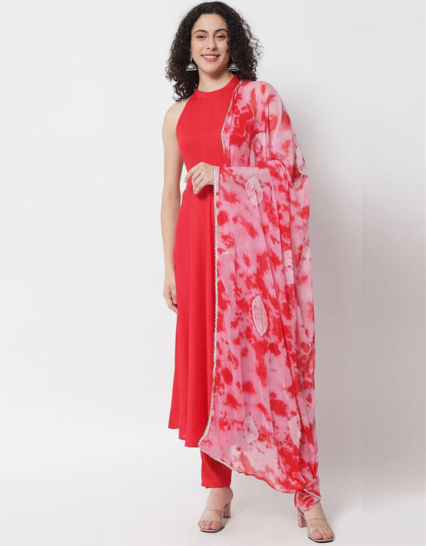 Red Viscose Rayon Pant Anarkali