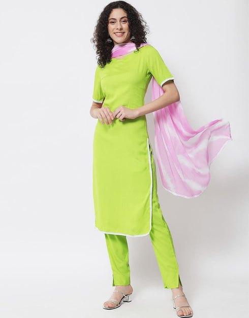 Green Viscose Rayon Pant Anarkali Closure View