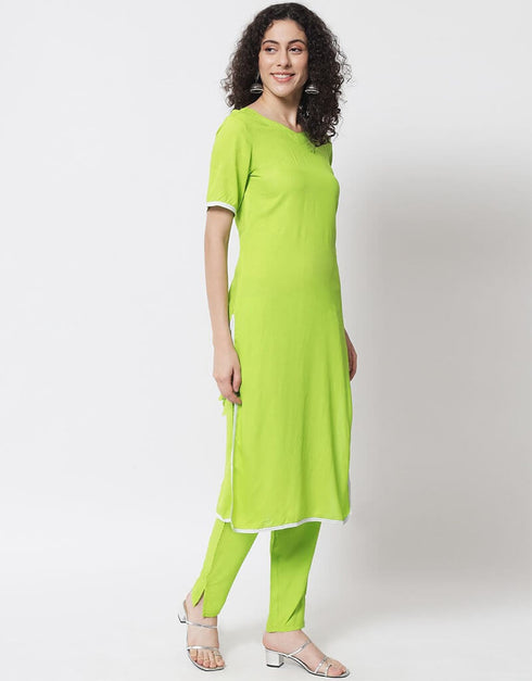 Green Viscose Rayon Pant Anarkali Back View