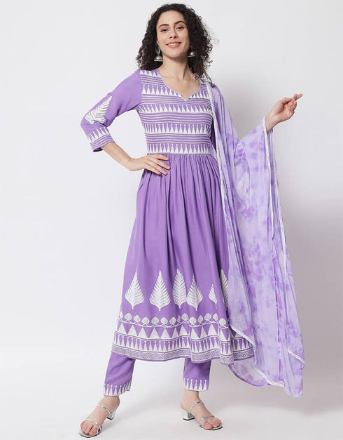 Purple Viscose Rayon Pant Anarkali Closure View