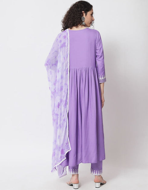 Purple Viscose Rayon Pant Anarkali Salwar Kameez