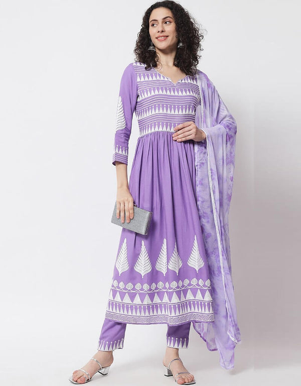 Purple Viscose Rayon Pant Anarkali