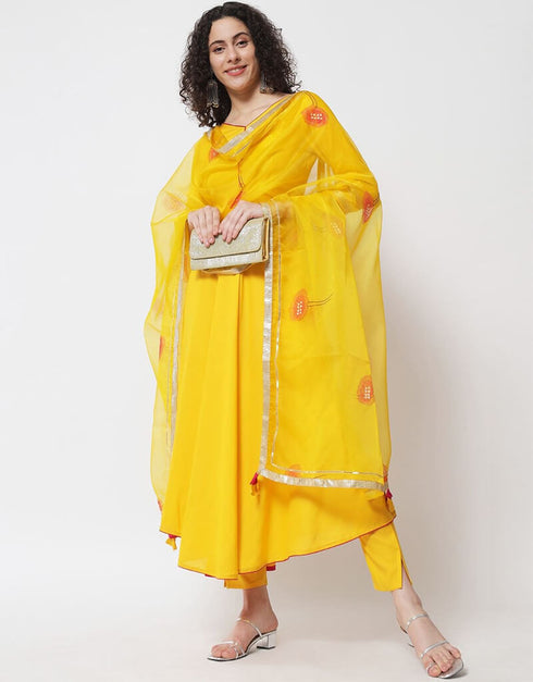 Yellow Viscose Rayon Pant Anarkali Closure View