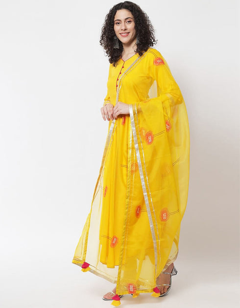 Yellow Viscose Rayon Pant Anarkali Back View