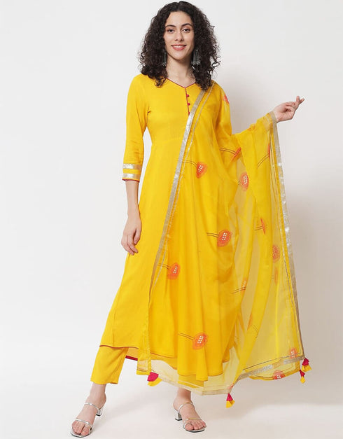 Yellow Viscose Rayon Pant Anarkali