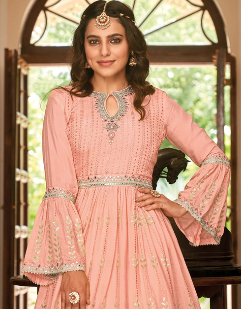 Peach Chinon Lehenga Suit Closure View