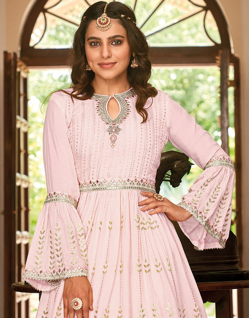 Light Pink Chinon Lehenga Suit Closure View