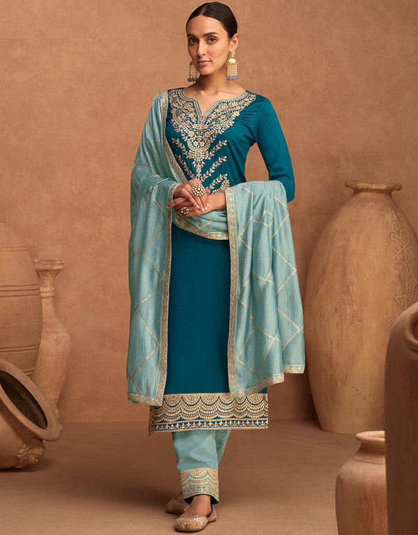 Teal Premium Silk Pant Pakistani Suit