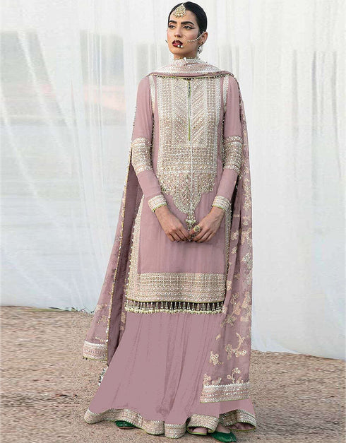 Mauve Faux Georgette Palazzo Suit