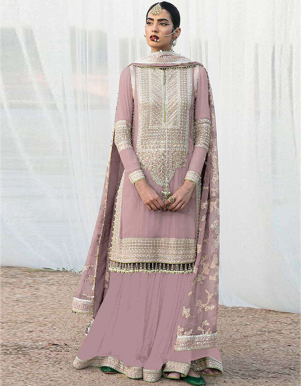 Mauve Faux Georgette Palazzo Suit