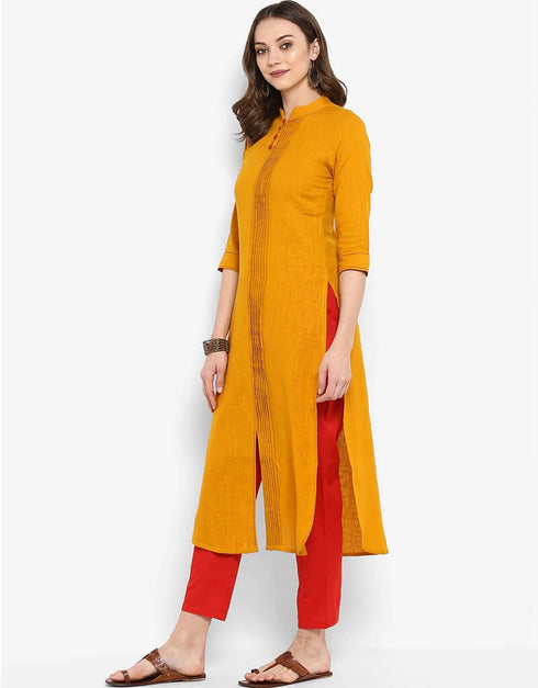 Mustard Viscose Rayon Pant Straight Closure View