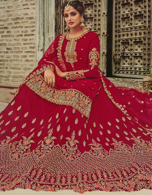 Red Wine Georgette Lehenga Suit Closure View