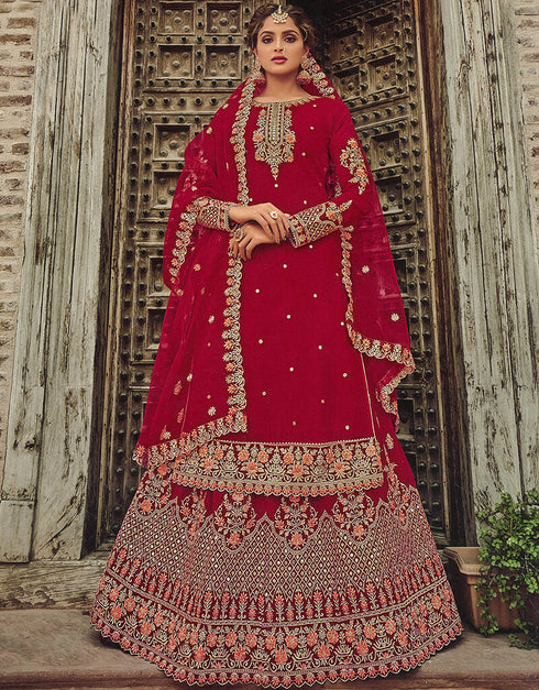 Red Wine Georgette Lehenga Suit