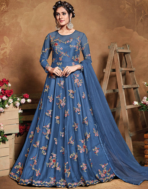 Blue Butterfly Net Pant Anarkali