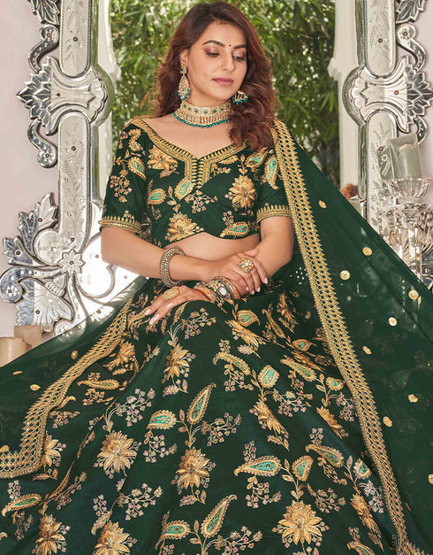 Green Art Silk Lehenga Choli Back View