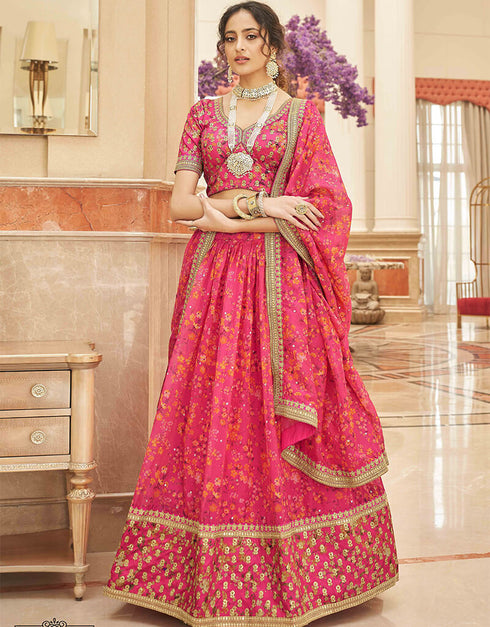 Pink Organza Lehenga Choli Closure View