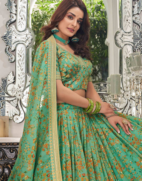 Pista Organza Lehenga Choli Back View