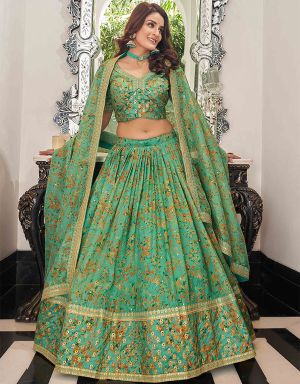 Pista Organza Lehenga Choli