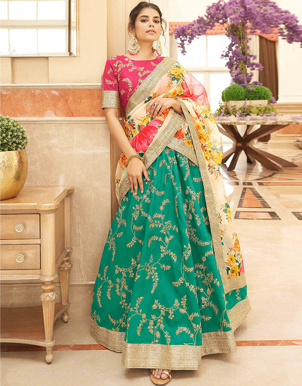 Rama Green Art Silk Lehenga Choli