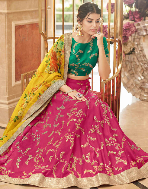 Pink Art Silk Lehenga Choli Closure View