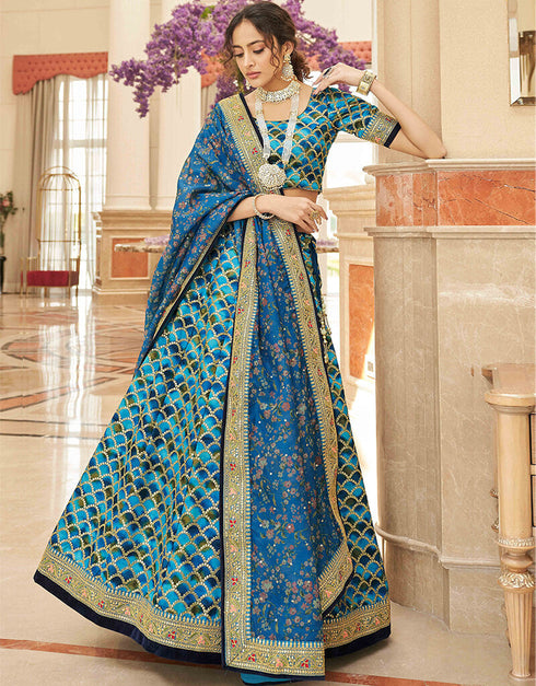 Blue Art Silk Lehenga Choli Closure View